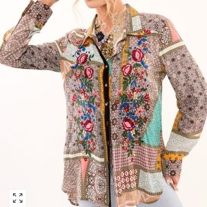 Aratta Multicolor Floral Patchwork Button-Down Shirt